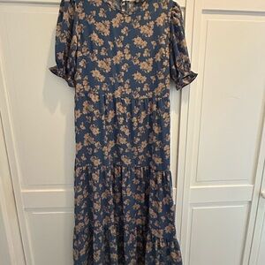 Blue Floral Tiered Dress